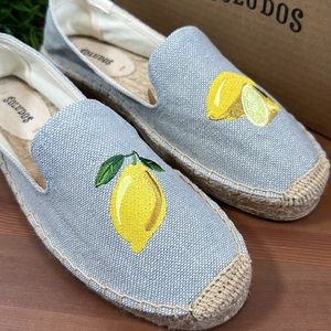 Soludos Woven Lemon Platform Slip On Espadrilles